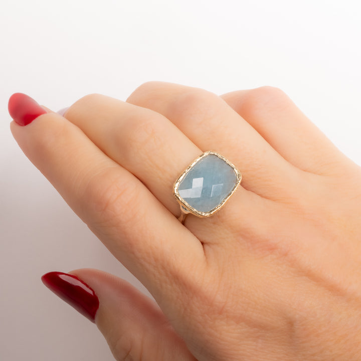 Faceted Rectangular Aquamarine Ring