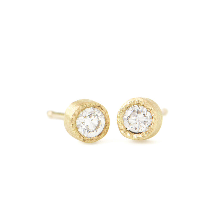 Gold Bezel Set Diamond Post Earrings