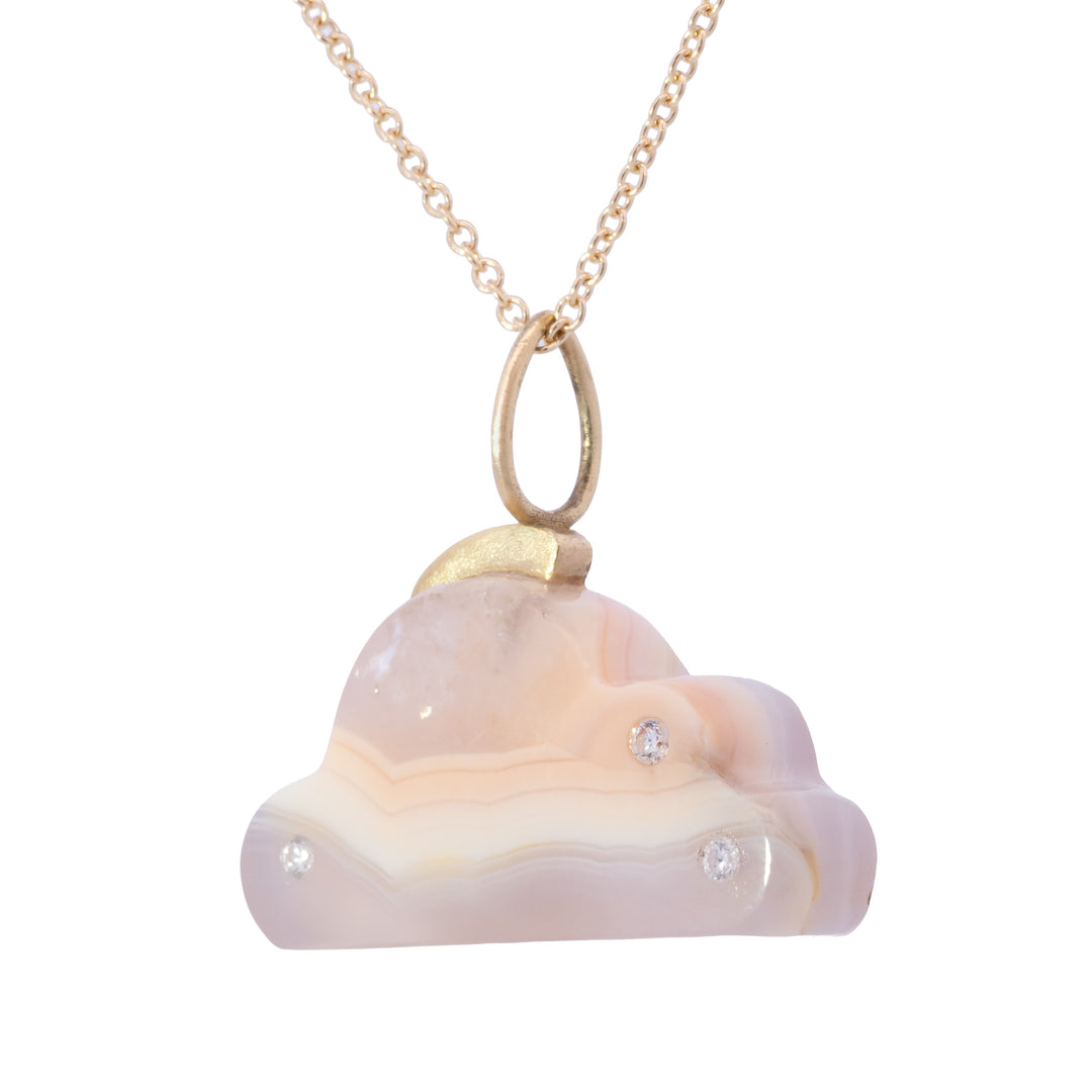 Pink Banded Agate with Diamond Cloud Shaped Charm