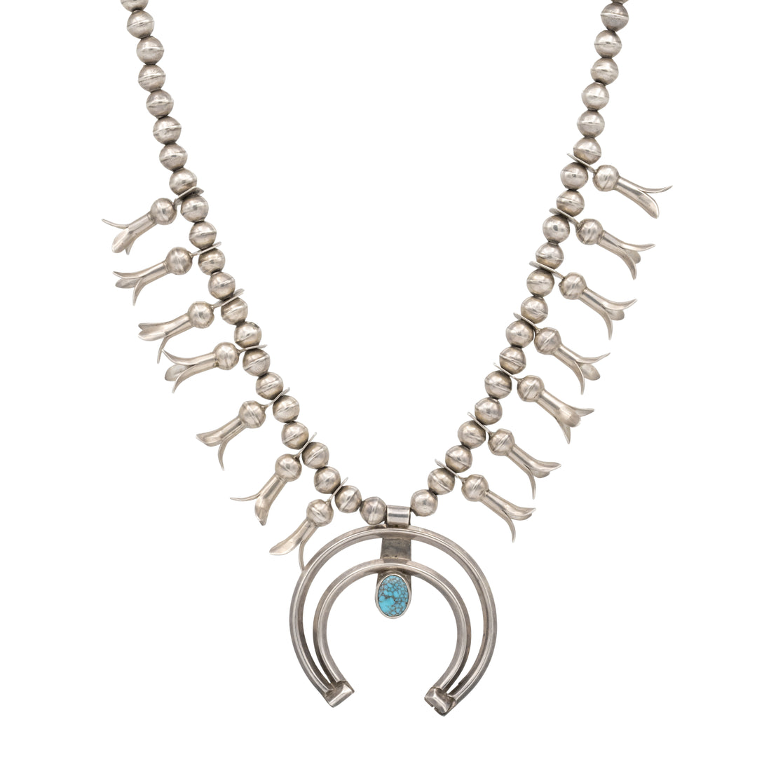 Vintage Navajo Single Stone Squash Blossom Necklace