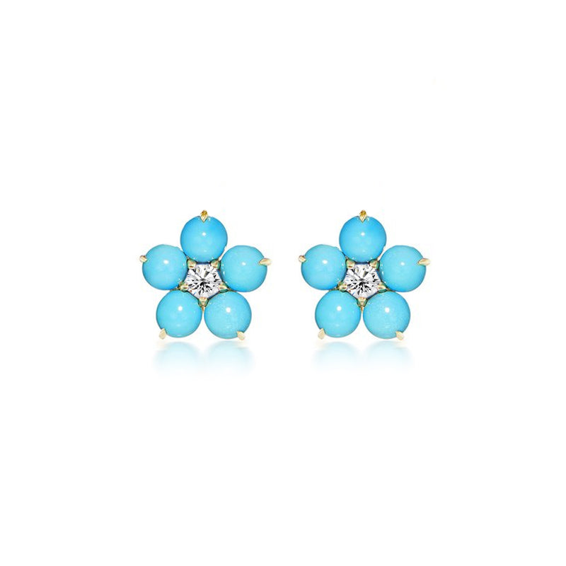 Sleeping Beauty Turquoise & Diamond Flower Power Post Earrings