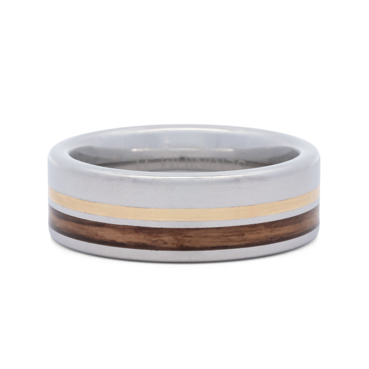 Serinium Band with 14K Gold & Oak Bourbon Barrel Inlay