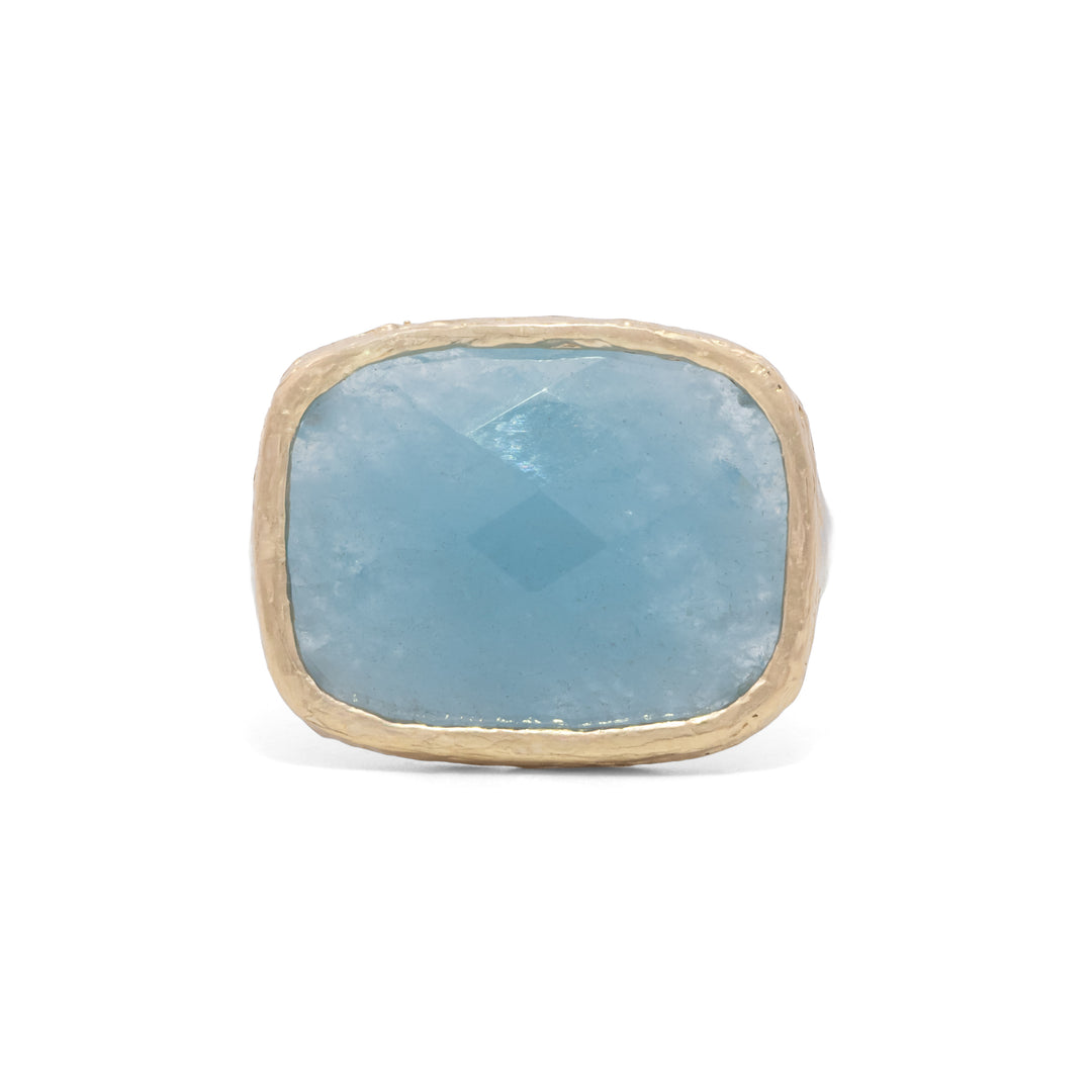 Faceted Rectangular Aquamarine Ring
