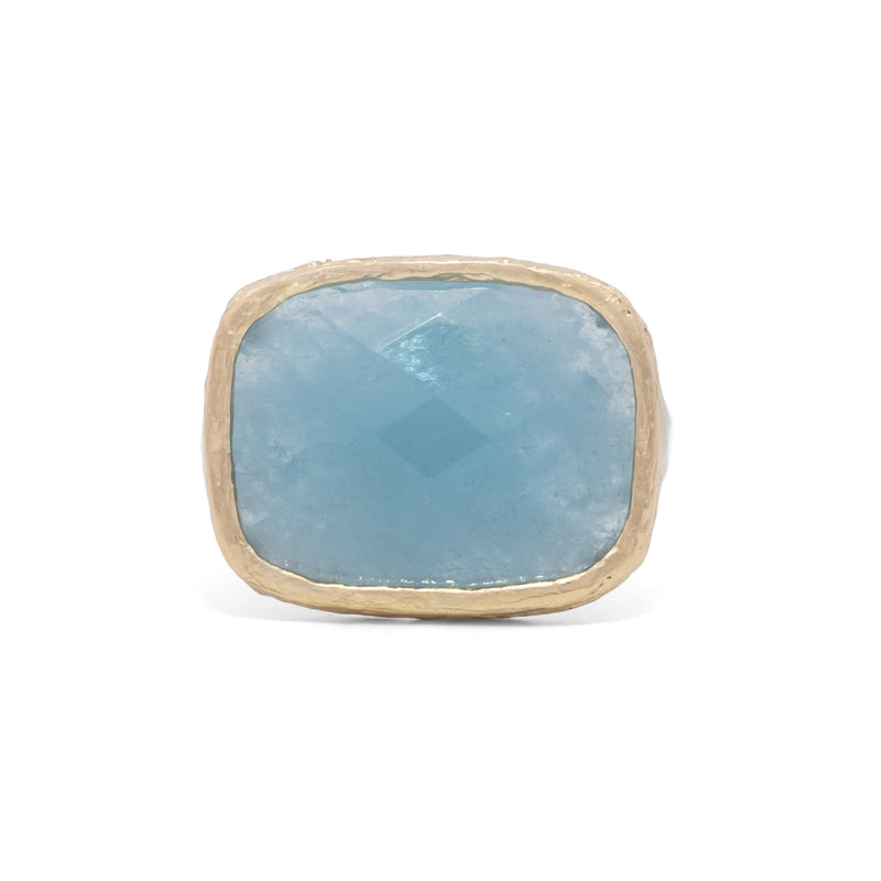 Faceted Rectangular Aquamarine Ring