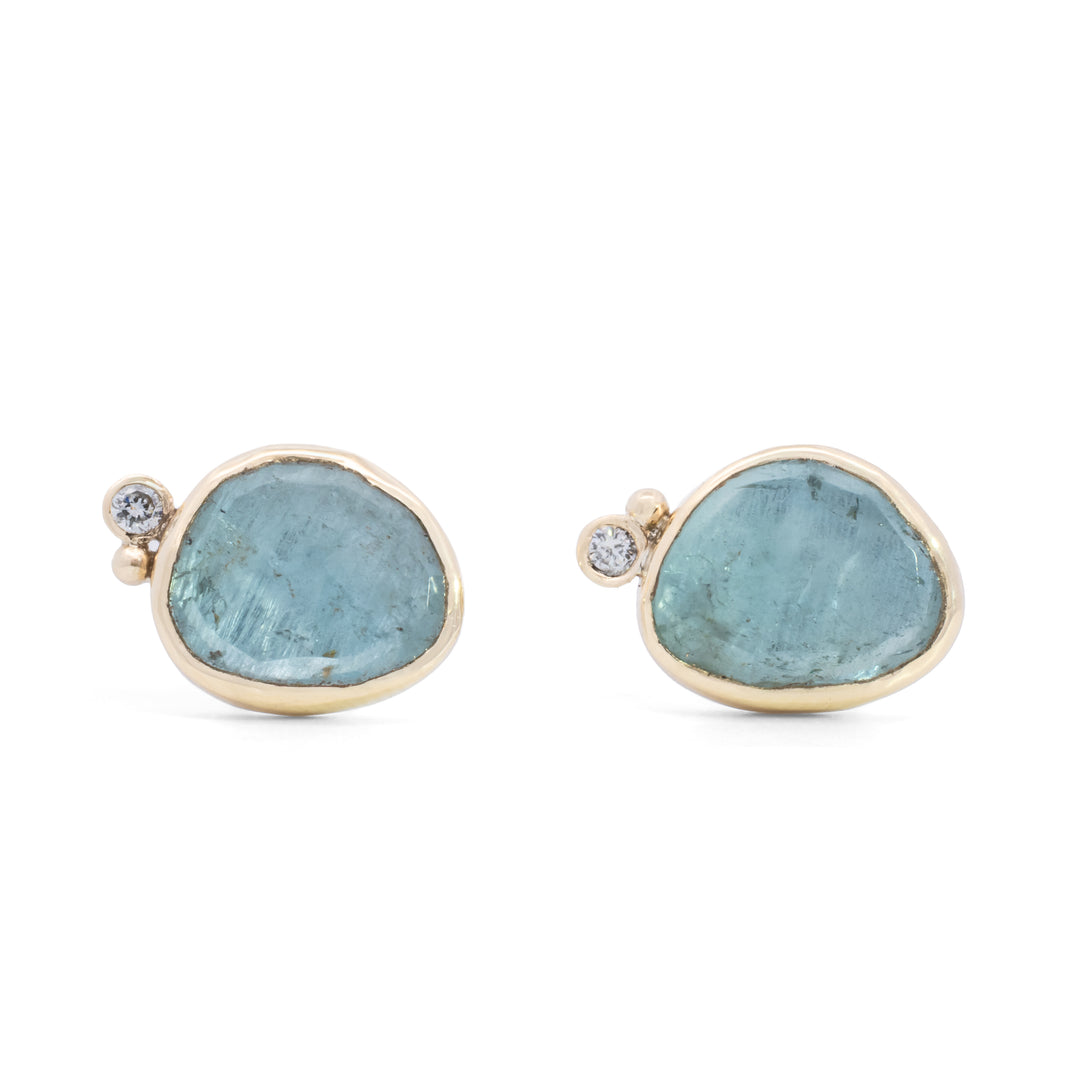 Asymmetrical Faceted Aquamarine Post Earrings