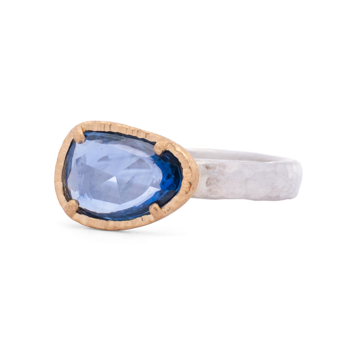 Asymmetrical Rose Cut Blue Sapphire Ring