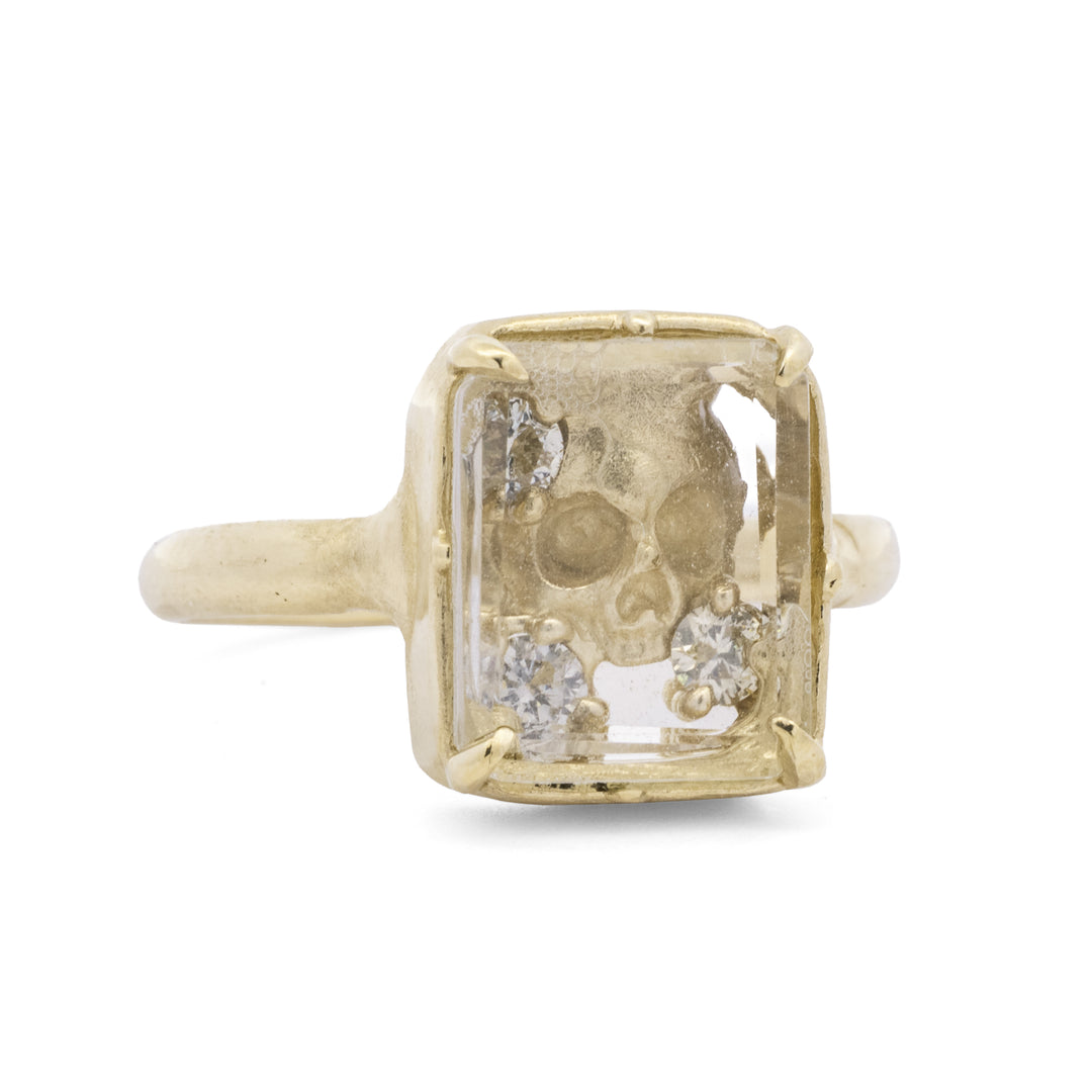 Natural Rock Crystal Topped Skull Ring