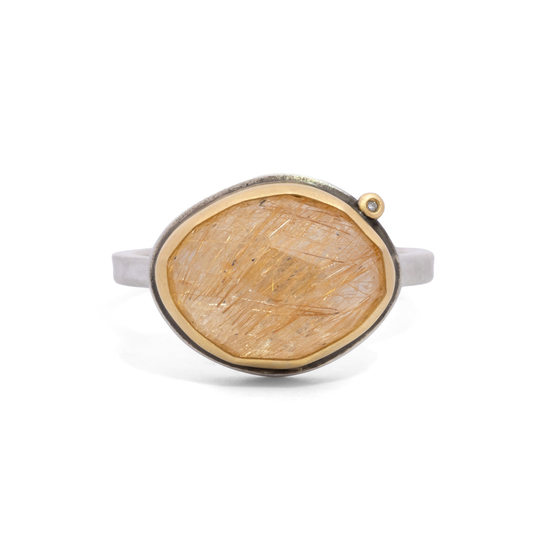 Rutilated Quartz and Diamond Ring