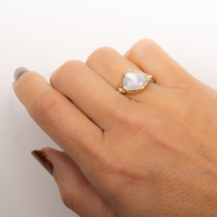 Rainbow Moonstone & Diamond Ring