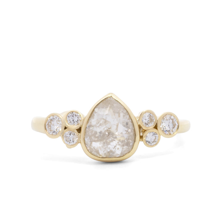 Salt & Pepper Pear Rose Cut Diamond Ring
