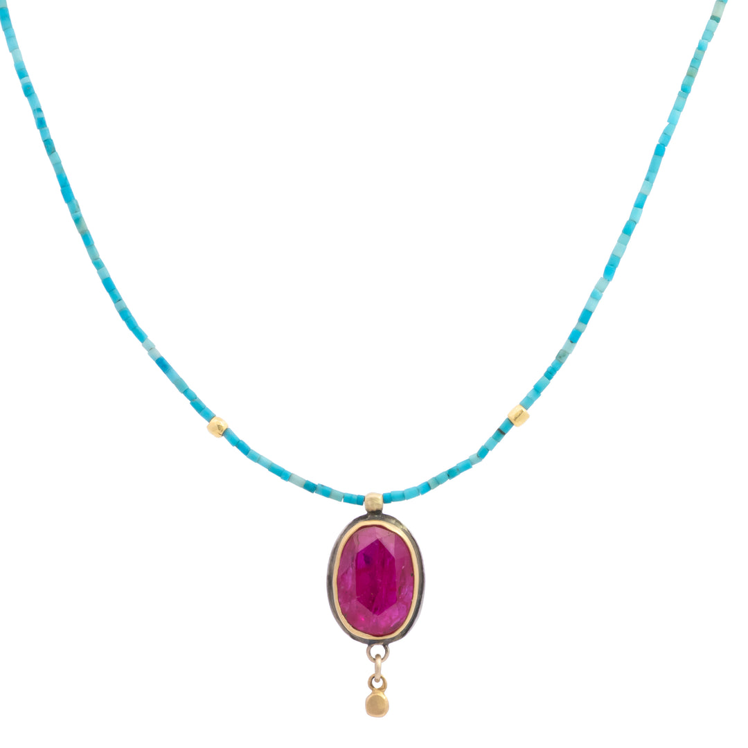 Turquoise Necklace with Ruby Pendant