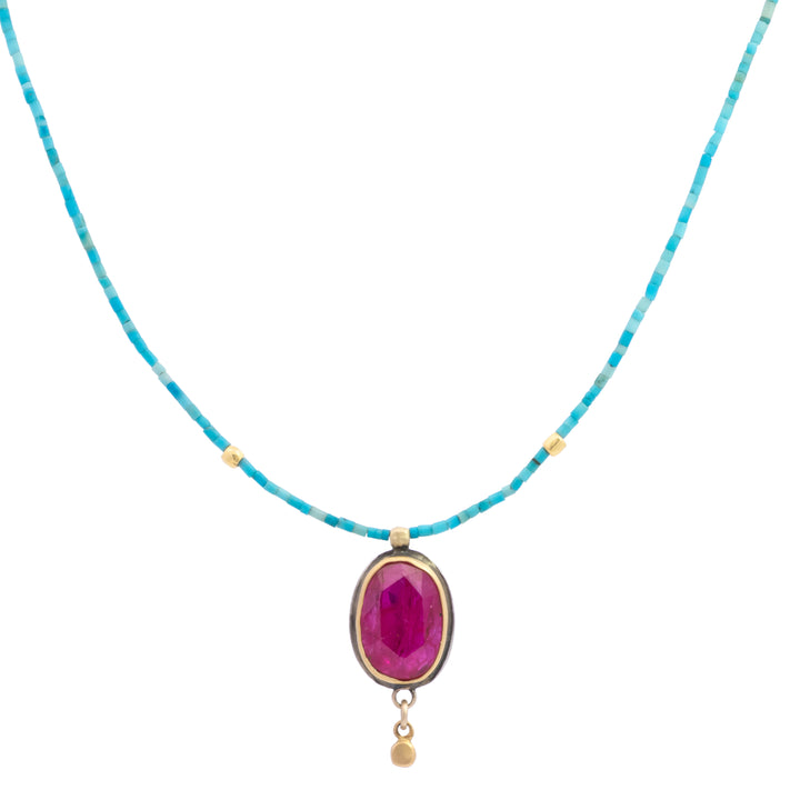 Turquoise Necklace with Ruby Pendant