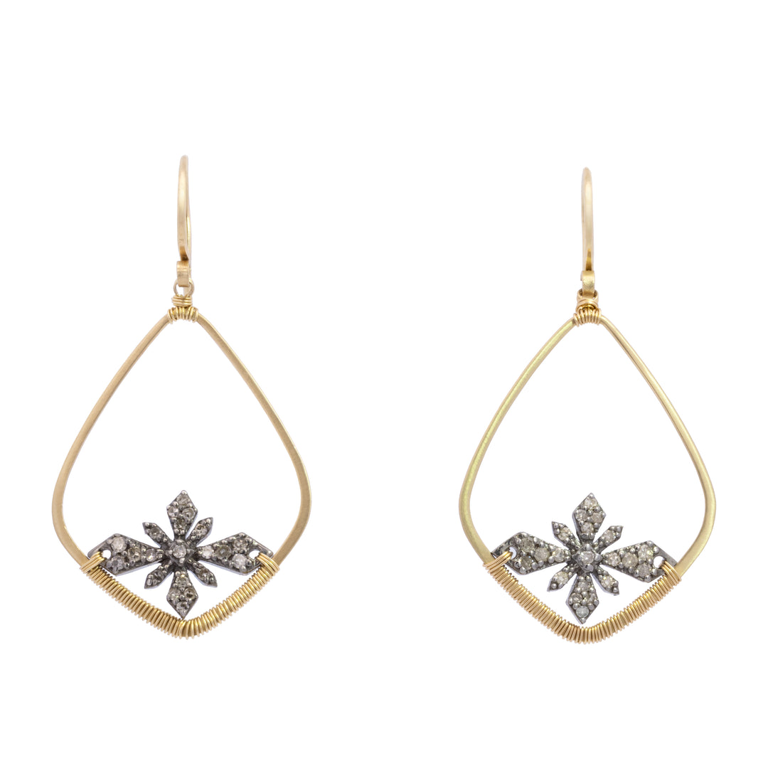 Mixed Metal Diamond Open Drop Earrings