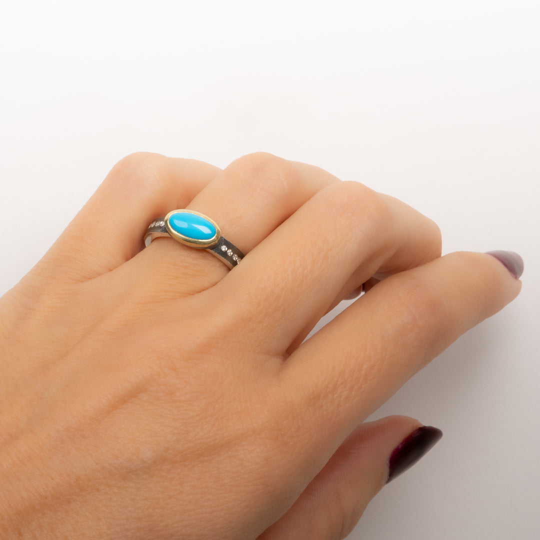 Trunk Show Oval Bezel Turquoise Two Tone Ring