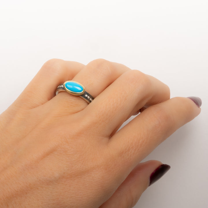 Trunk Show Oval Bezel Turquoise Two Tone Ring