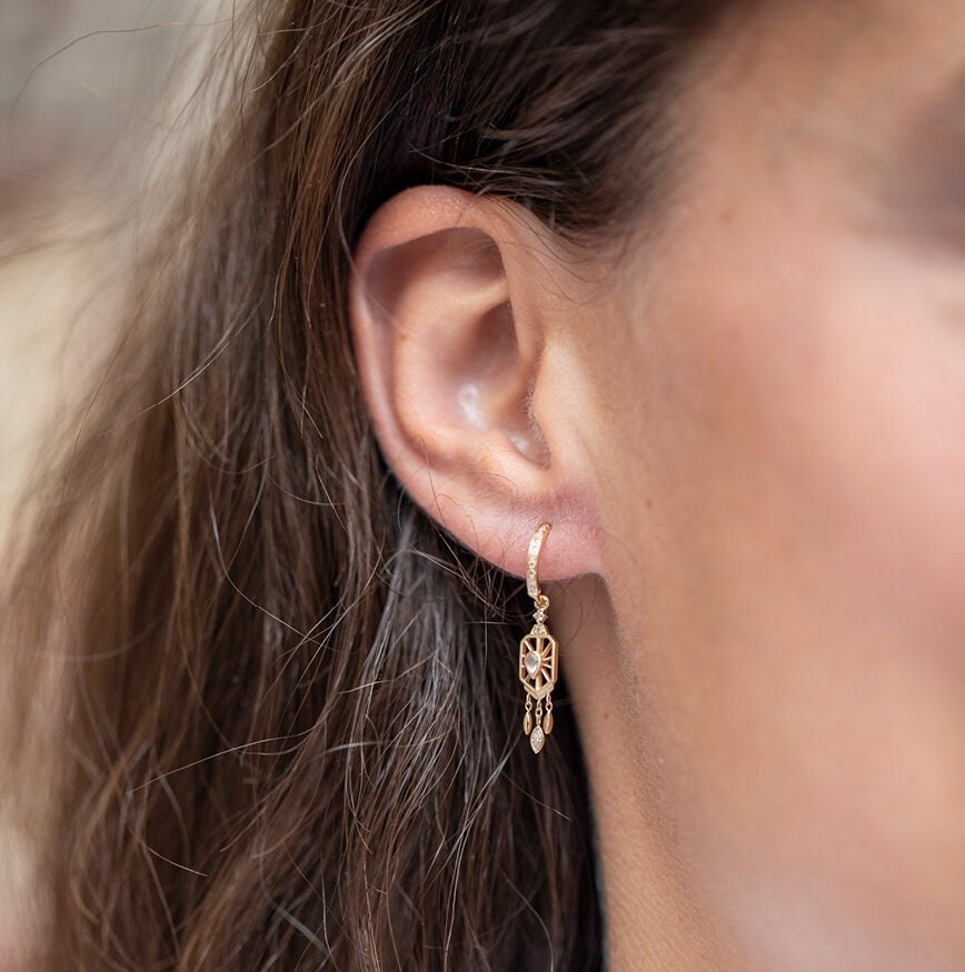 Octangonal Dream Maker Pear Diamond Hoop Earrings