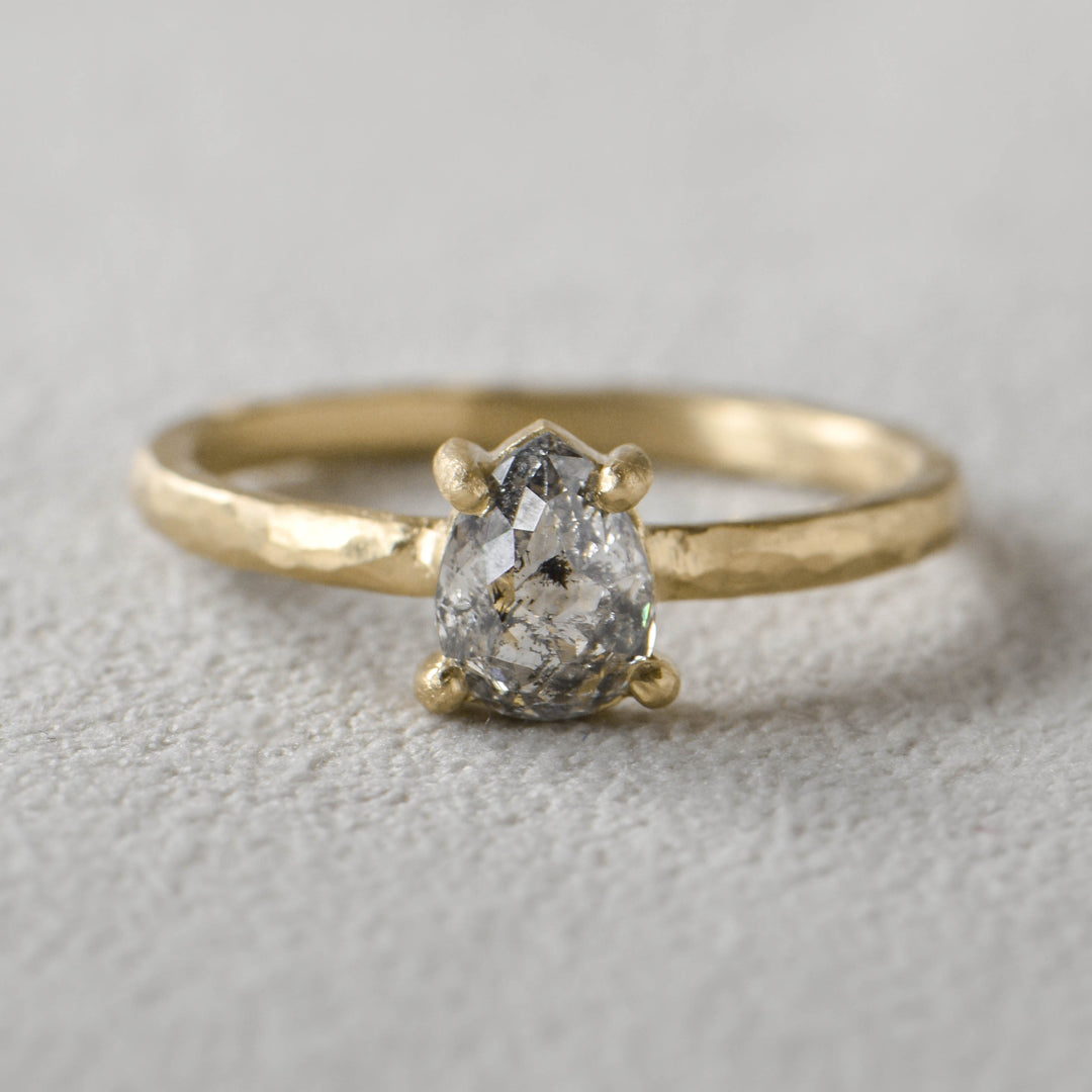 Trunk Show Grey Pear Four Prong Diamond Ring
