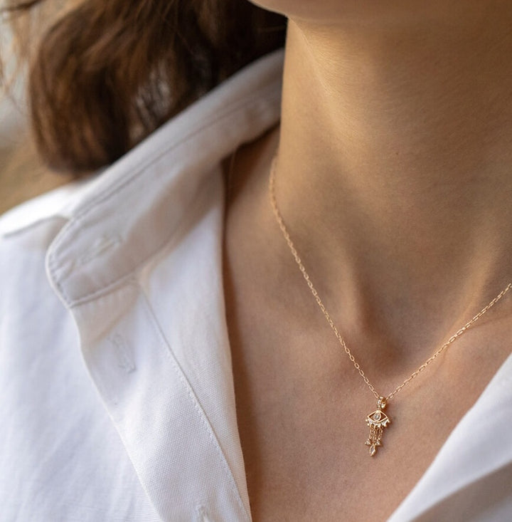 Small Diamond Eye with Fringe Necklace