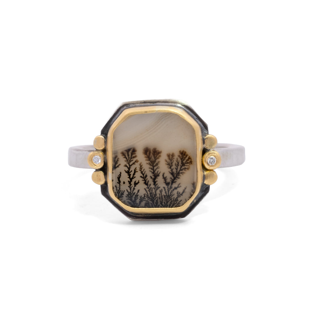 Dendritic Agate and Diamond Ring