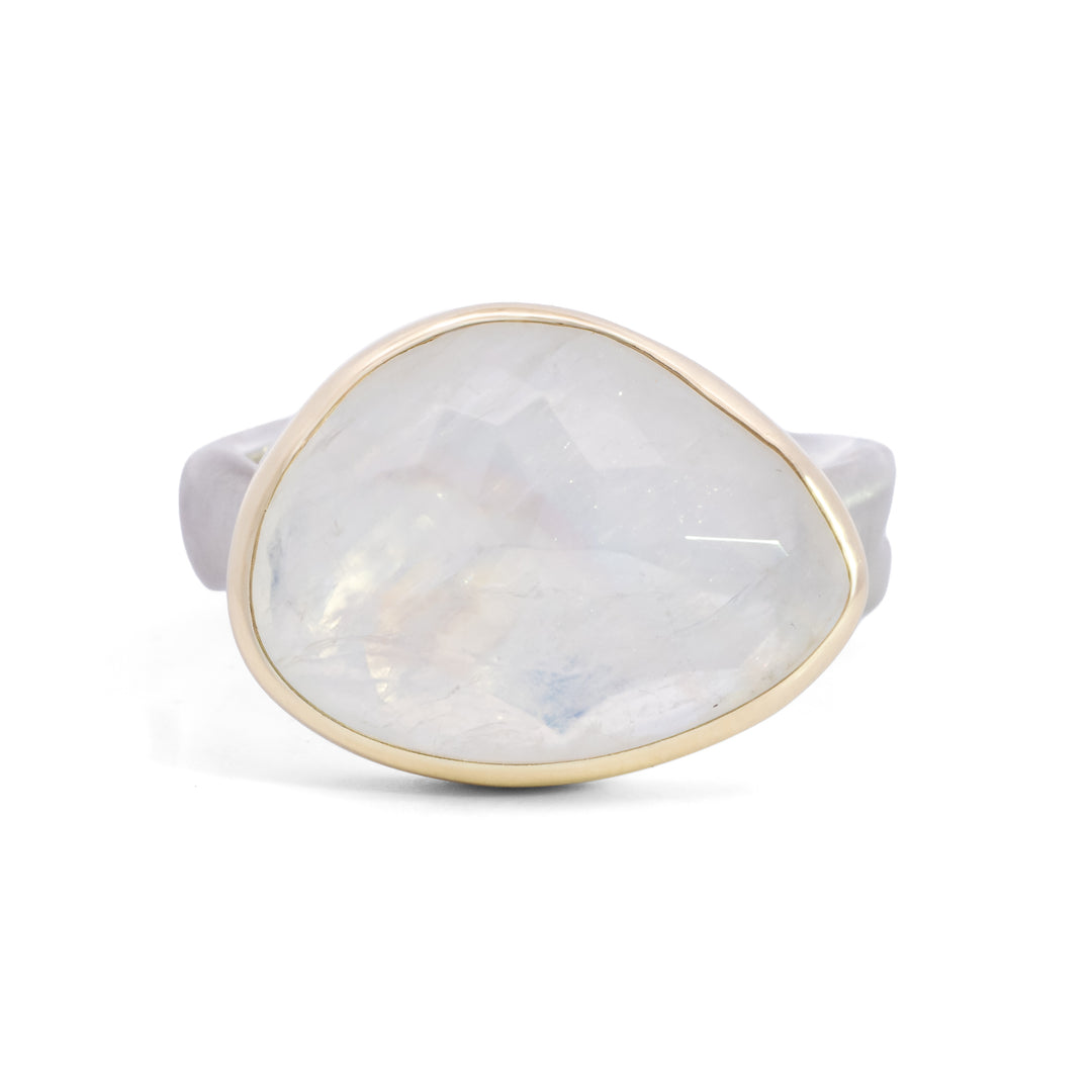Asymmetrical Rainbow Moonstone Ring