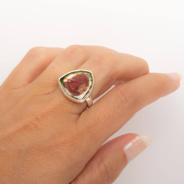 Asymmetrical Watermelon Tourmaline Ring