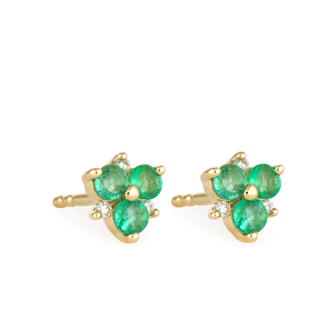 Emerald Pave Flower Post Earrings