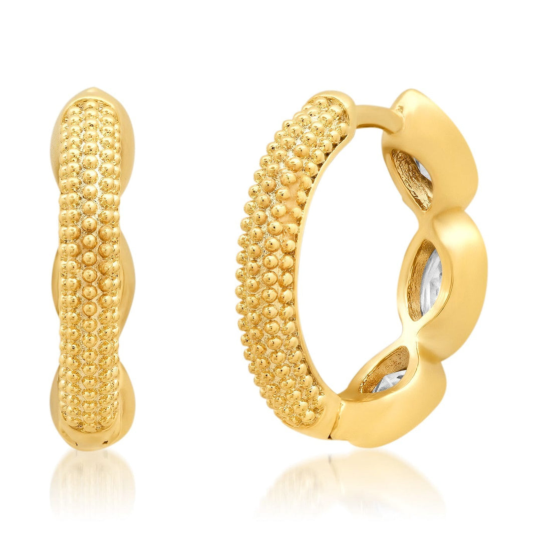 Cubic Zirconia Reversible Gold Plated Huggie Hoop Earrings