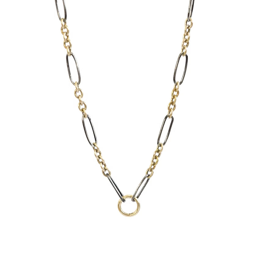 Linked Two Tone Cable Charm Holder Necklace