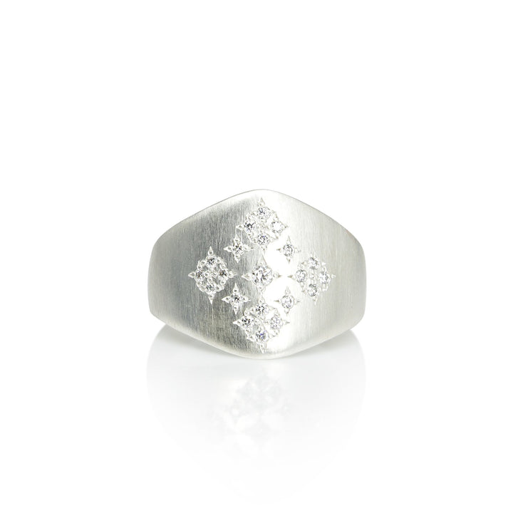 Silver Diamond Moon & Stars Shield Ring