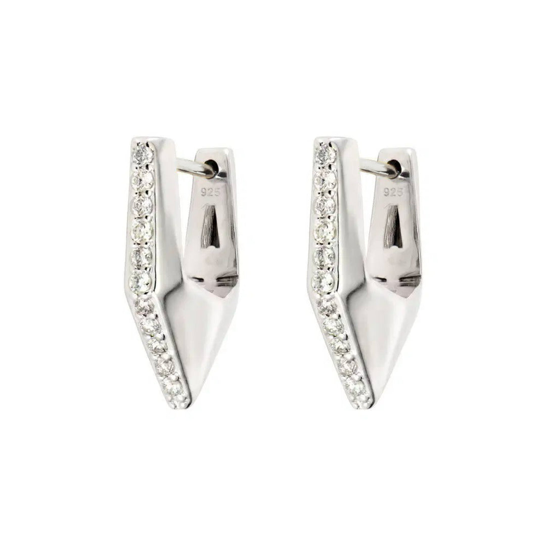 Geometric Diamond V Silver Hoop Earrings