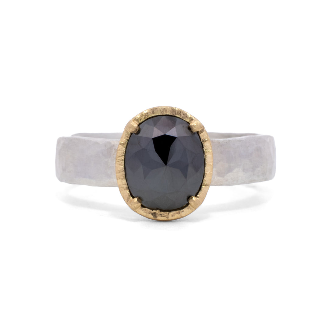 Oval Rose Cut Black Diamond Ring