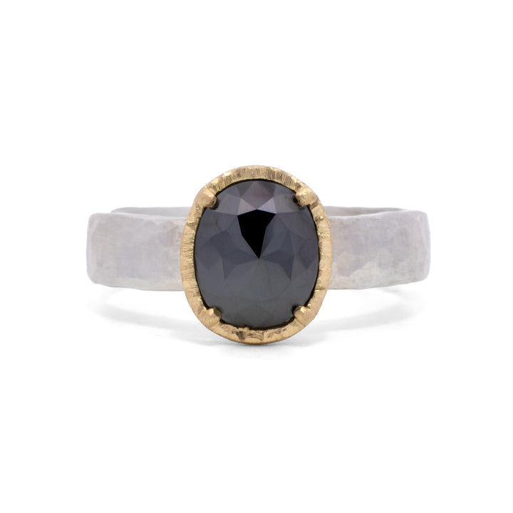 Oval Rose Cut Black Diamond Ring