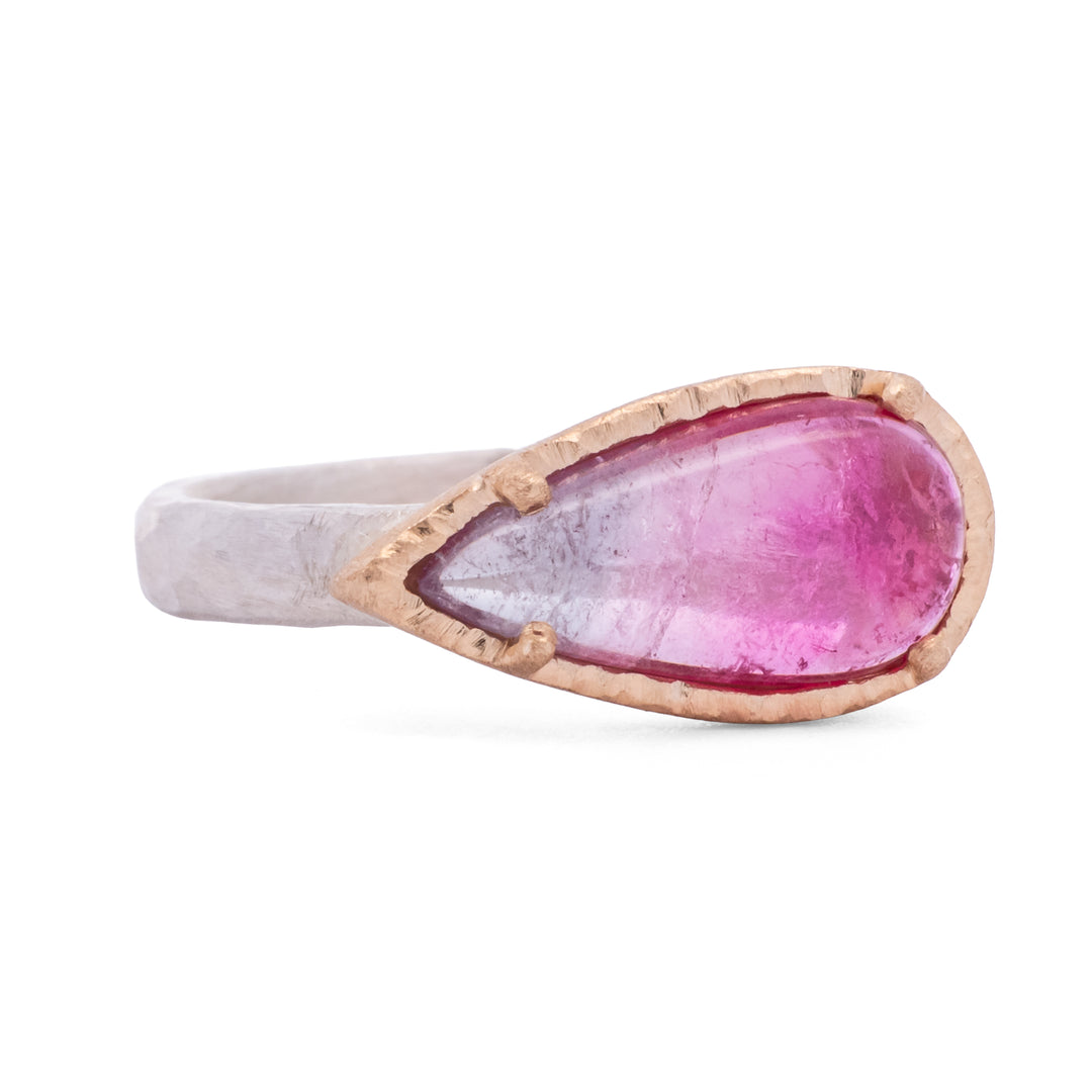 Pink Tourmaline Elongated Horizontal Pear Ring