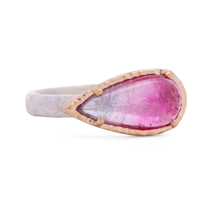 Pink Tourmaline Elongated Horizontal Pear Ring