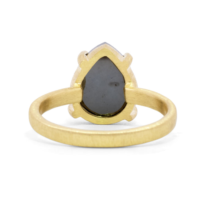 Prong Set Pear Shaped Black Diamond Ring