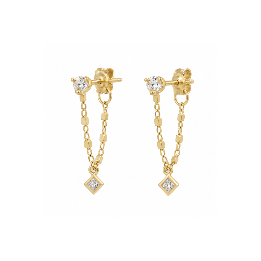 Princess & Prong Diamond Small Chain Post Earrings