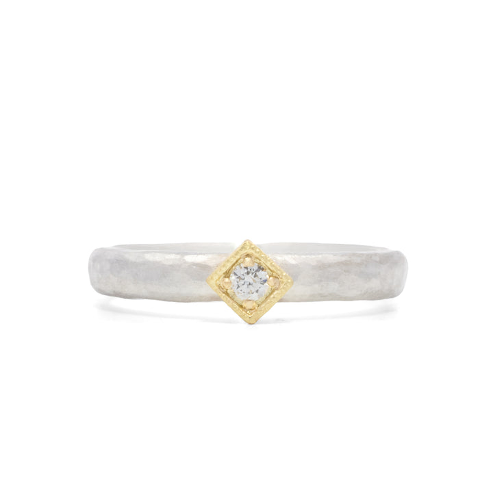 Offset Square Bezel Set Diamond Ring