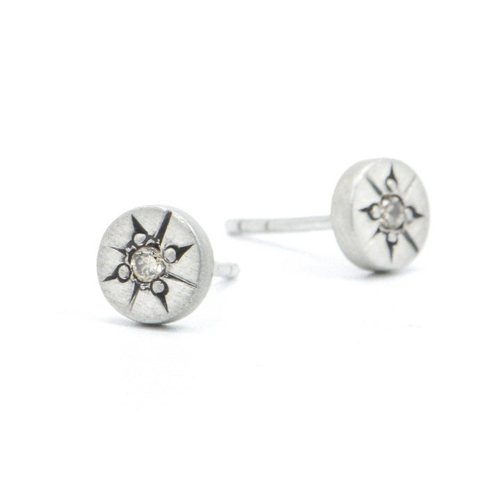 Star Set Diamond Disc Post Earrings