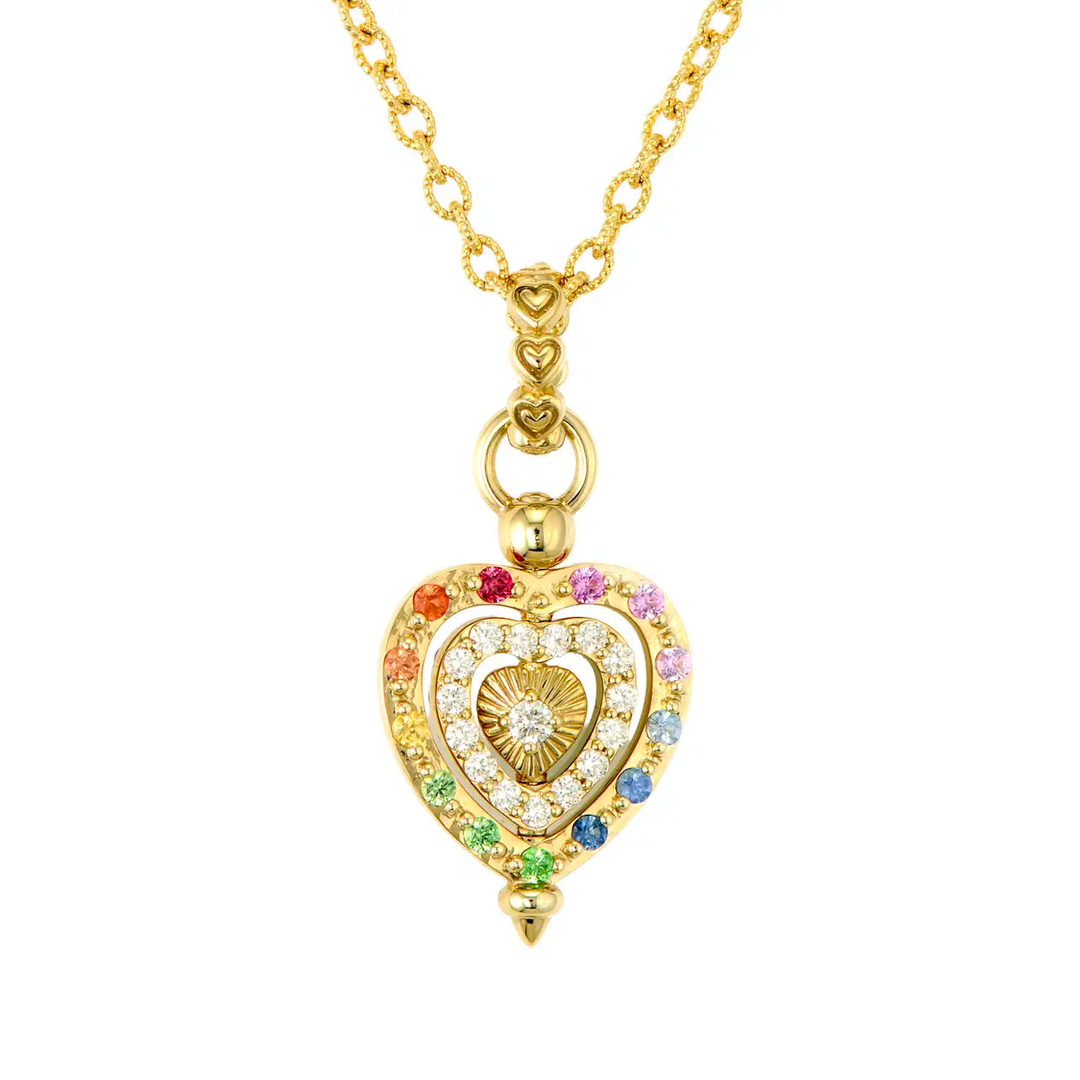 Medium Spinning Heart Rainbow Pendant