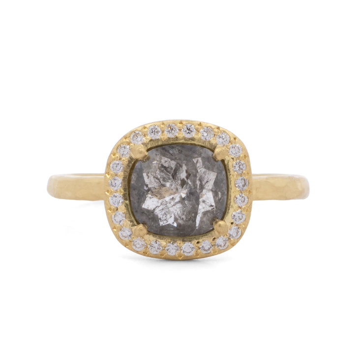 Rose Cut Black Diamond Halo Ring