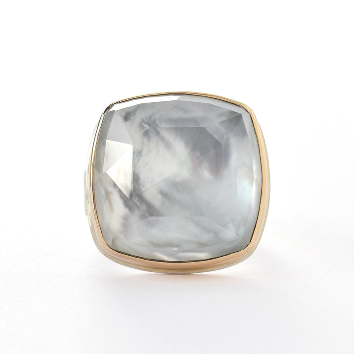 Square Rock Crystal & Mother of Pearl Ring