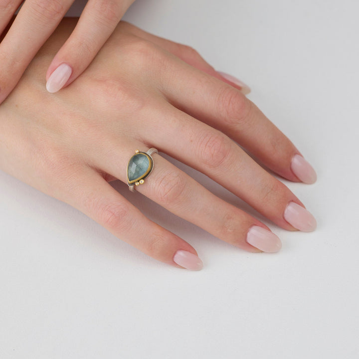 Moss Aquamarine and Diamond Ring