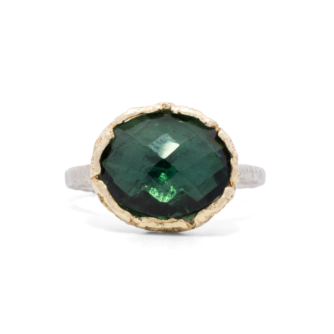 Oval Faceted Indicolite Quartz Ring