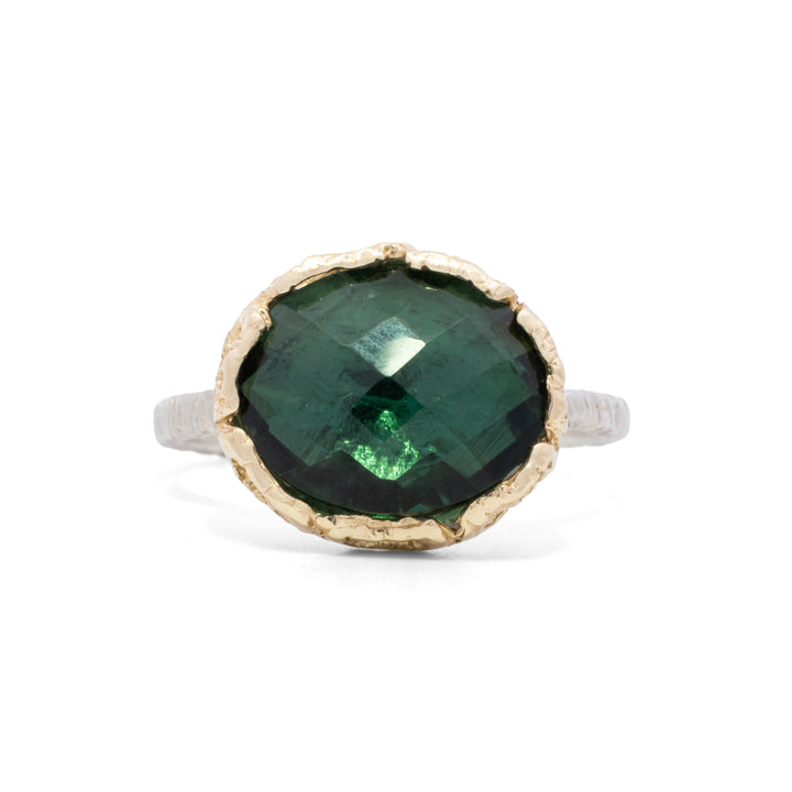 Oval Faceted Indicolite Quartz Ring