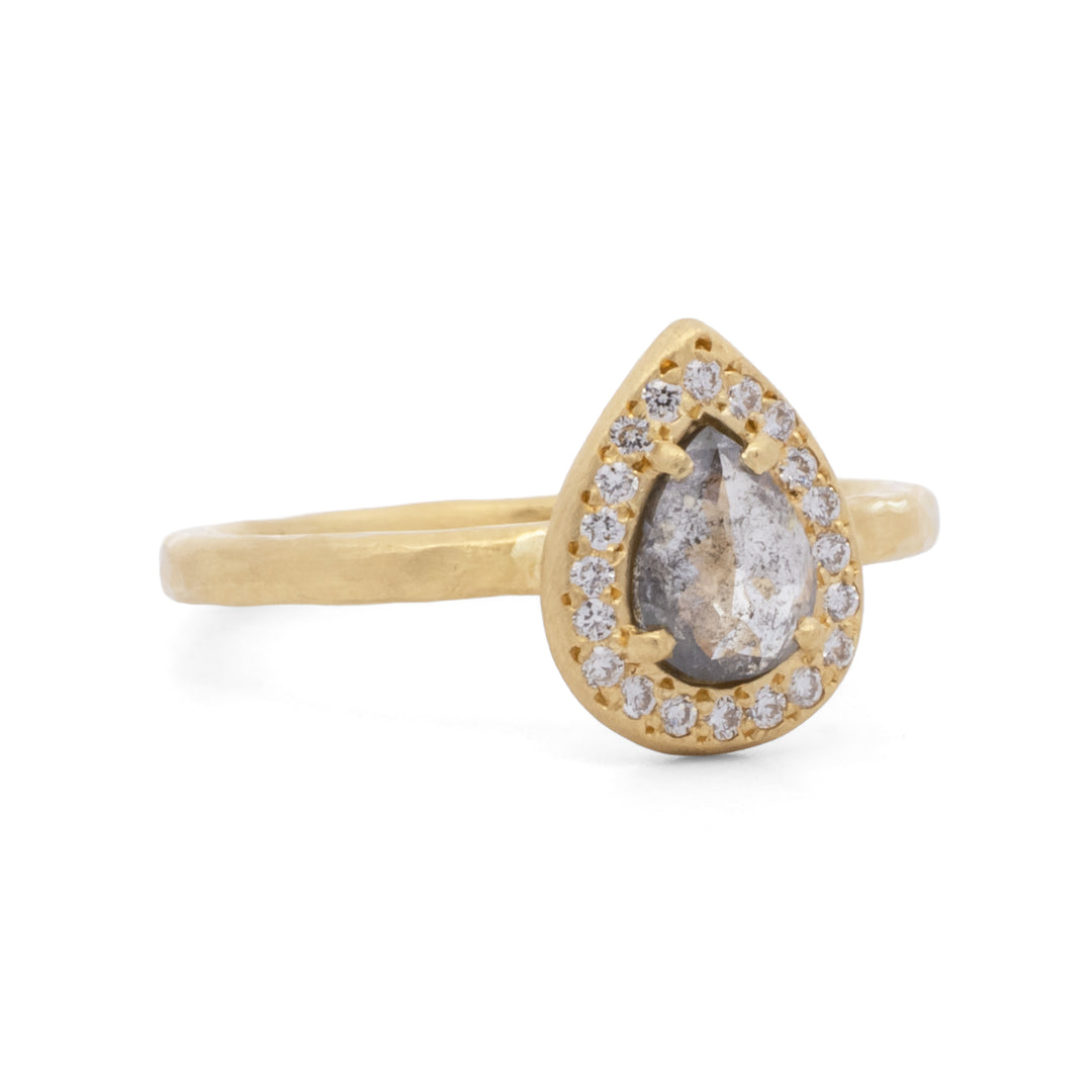 Salt & Pepper Pear Shape Diamond Ring