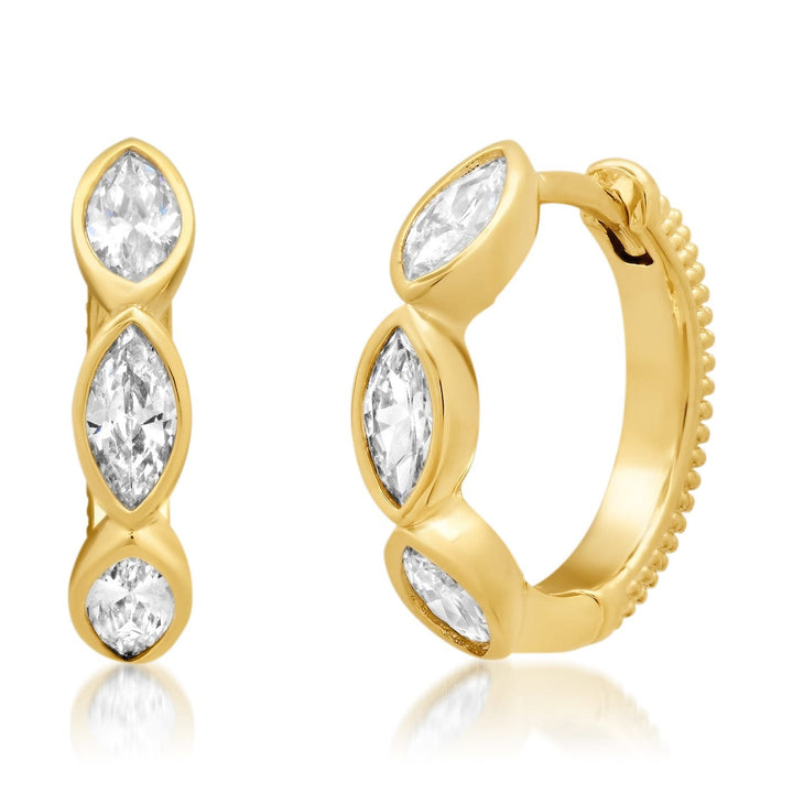 Cubic Zirconia Reversible Gold Plated Huggie Hoop Earrings