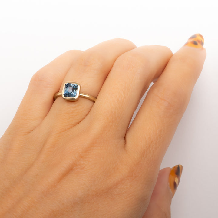 2.14 ct Emerald Cut Bezel Set Montana Sapphire Ring