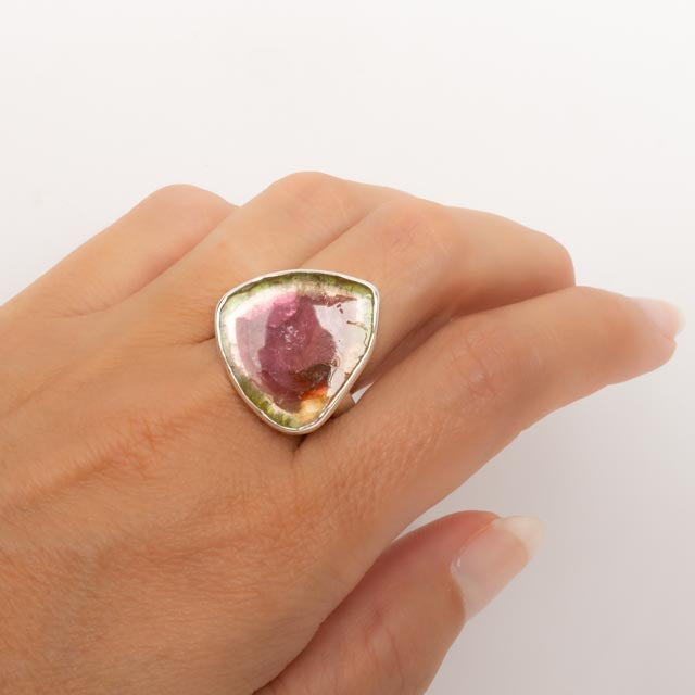 Asymmetrical Watermelon Tourmaline Ring