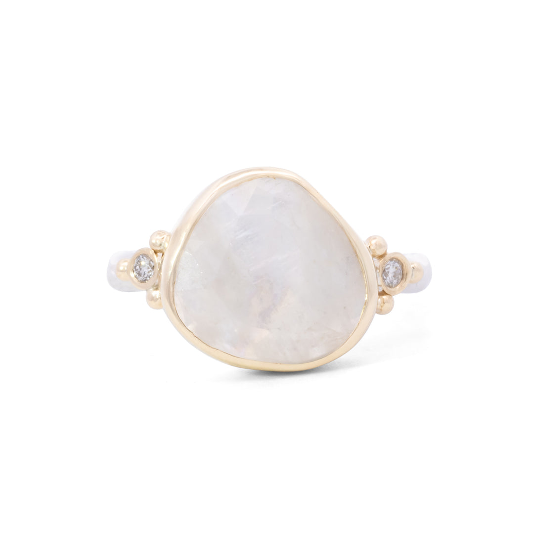 Rainbow Moonstone & Diamond Ring