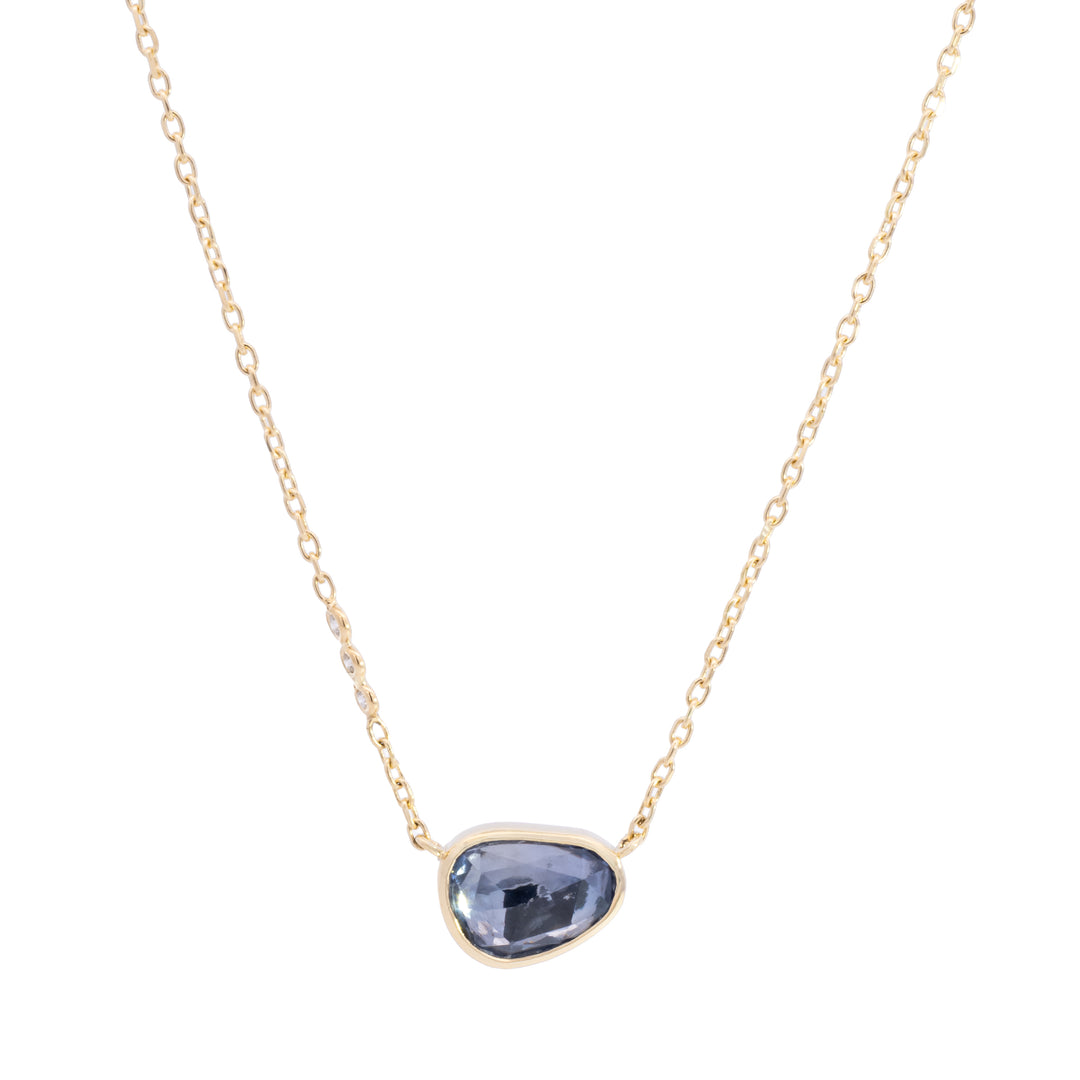 Small Asymmetrical Bezel Set Blue Sapphire Necklace